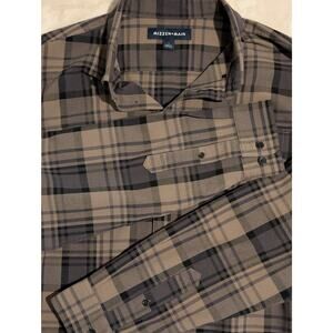 Mizzen + Main Upstate Performance Flannel Shirt Men's Large Brown Plaid Stretch